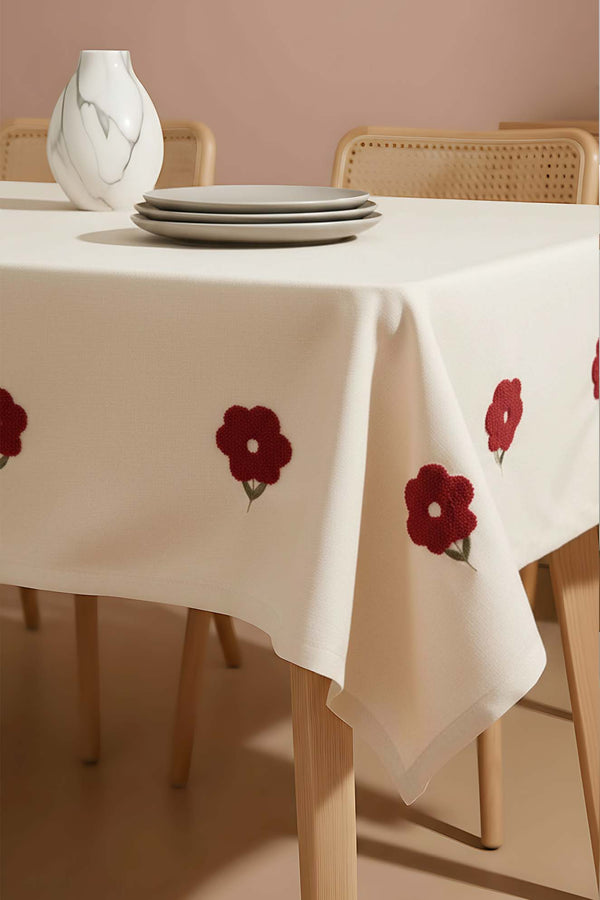 Florita Cherry Punch Embroidered Stain-Resistant Tablecloth 160x220 cm
