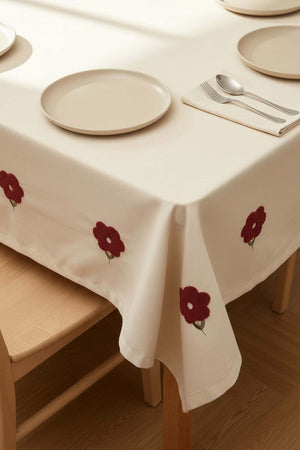 Florita Cherry Punch Embroidered Stain-Resistant Tablecloth 160x220 cm