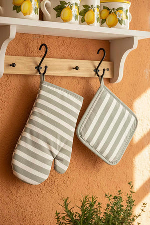 Green Striped 2-Piece Oven Glove & Pot Holder Set