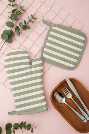 Green Striped 2-Piece Oven Glove & Pot Holder Set