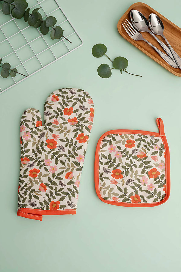 Floral 2-Piece Oven Glove & Pot Holder Set