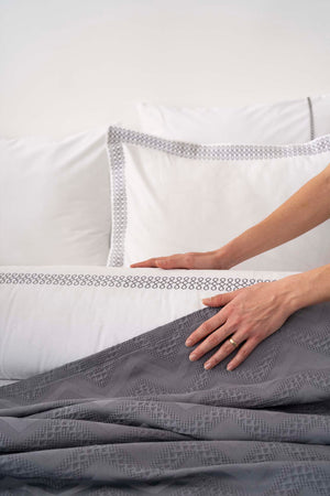 Noemi Gray Embroidered 7-Piece Bridal/Quilt Set – 100% Cotton Duvet Cover, Bedspread & Sheet Set, King Size