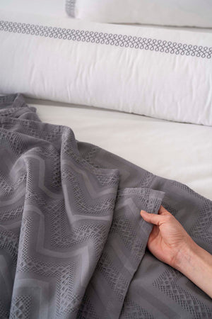 Noemi Gray Embroidered 7-Piece Bridal/Quilt Set – 100% Cotton Duvet Cover, Bedspread & Sheet Set, King Size