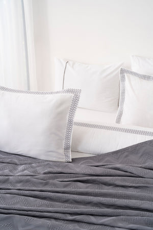 Noemi Gray Embroidered 7-Piece Bridal/Quilt Set – 100% Cotton Duvet Cover, Bedspread & Sheet Set, King Size