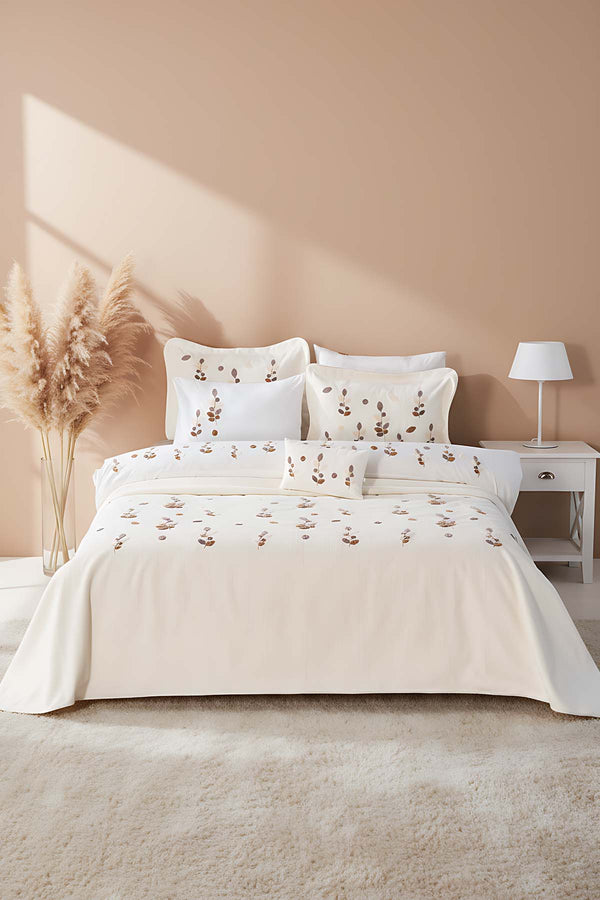 Nova Cream Punch Embroidered Double Duvet Cover and Bedspread Set - 8 Piece Bridal Set