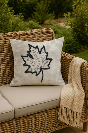 Black Leaf Pattern Woven Straw-Look Punch Cushion Cover