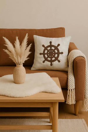 Brown Rudder Straw-Look Woven Punch Cushion Cover