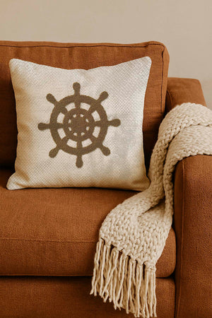 Brown Rudder Straw-Look Woven Punch Cushion Cover