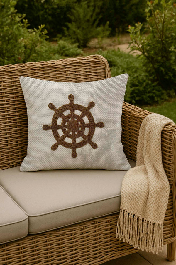 Brown Rudder Straw-Look Woven Punch Cushion Cover