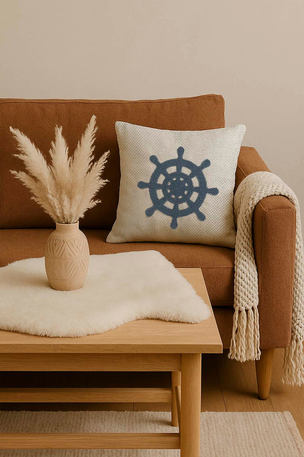 Blue Rudder Straw-Look Woven Punch Cushion Cover