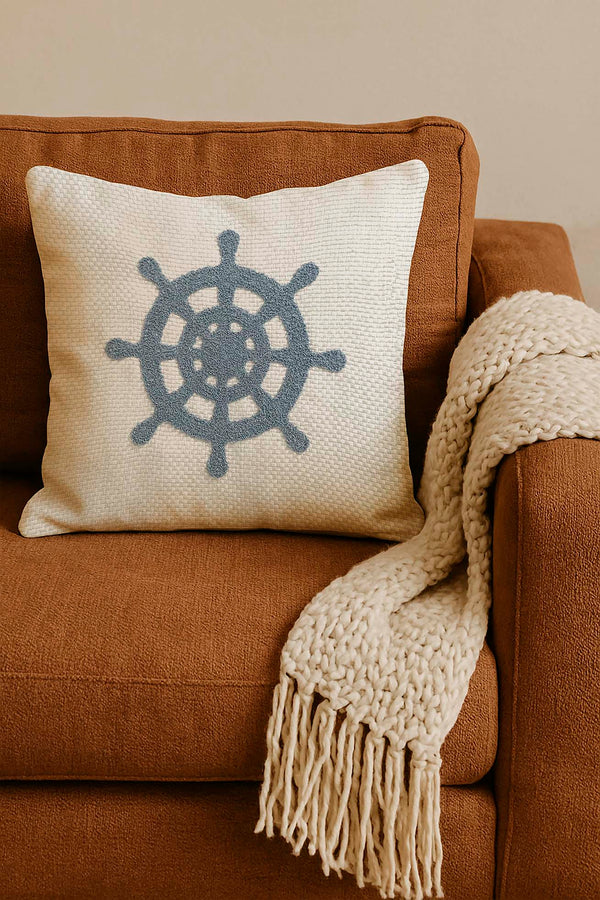 Blue Rudder Straw-Look Woven Punch Cushion Cover