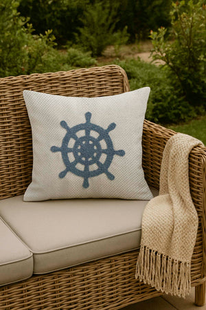 Blue Rudder Straw-Look Woven Punch Cushion Cover