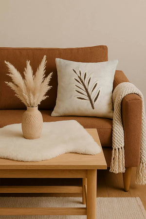 Brown Leaves Straw-Look Woven Punch Cushion Cover