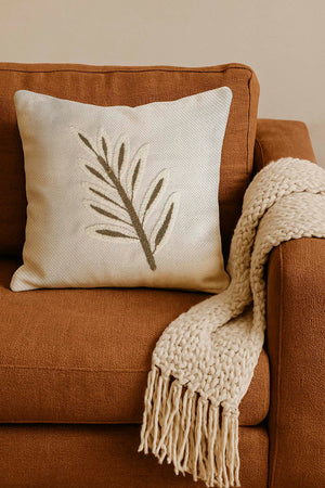 Brown Leaves Straw-Look Woven Punch Cushion Cover