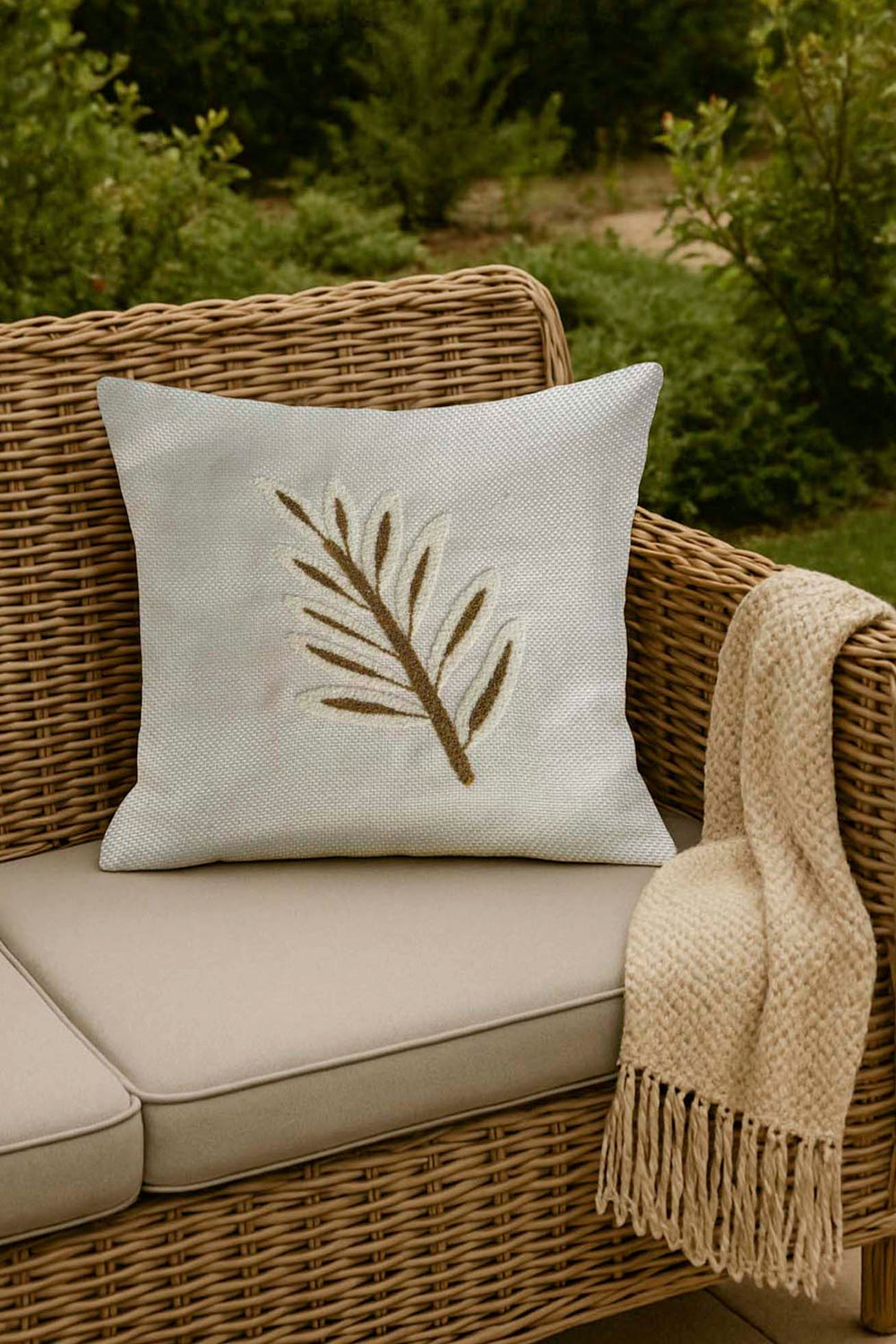 Brown Leaves Straw-Look Woven Punch Cushion Cover