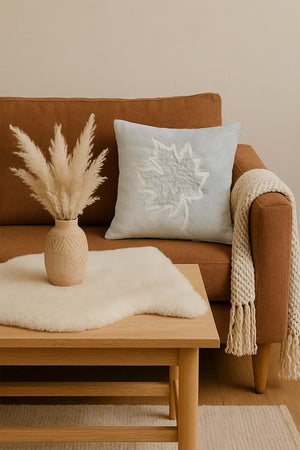 White Leaf Wicker-Look Woven Punch Cushion Cover