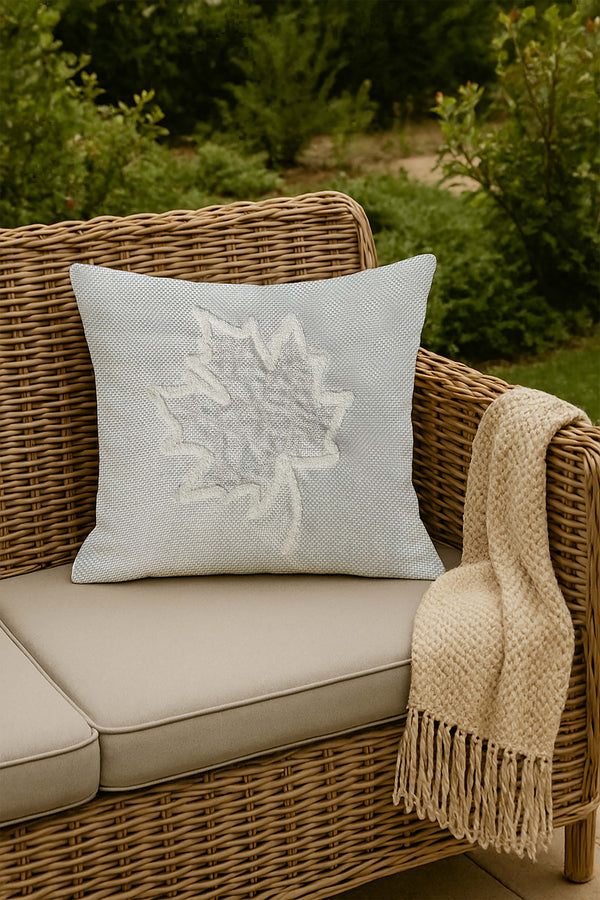White Leaf Wicker-Look Woven Punch Cushion Cover