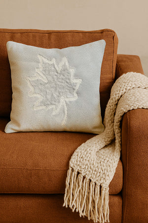 White Leaf Wicker-Look Woven Punch Cushion Cover