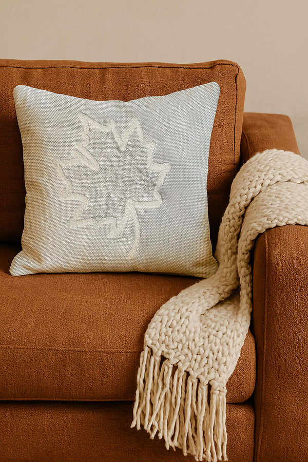 White Leaf Wicker-Look Woven Punch Cushion Cover