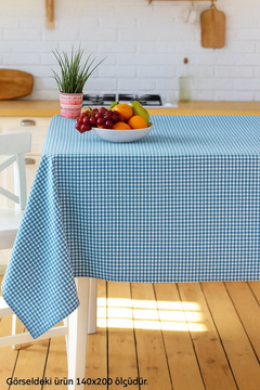Blue Checkered Patterned Tablecloth – Casual & Wipeable Polyester, Picnic/Kitchen Use, 140x200 cm