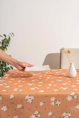 Cinnamon Daisy Patterned Tablecloth, Table Fabric, Picnic Blanket