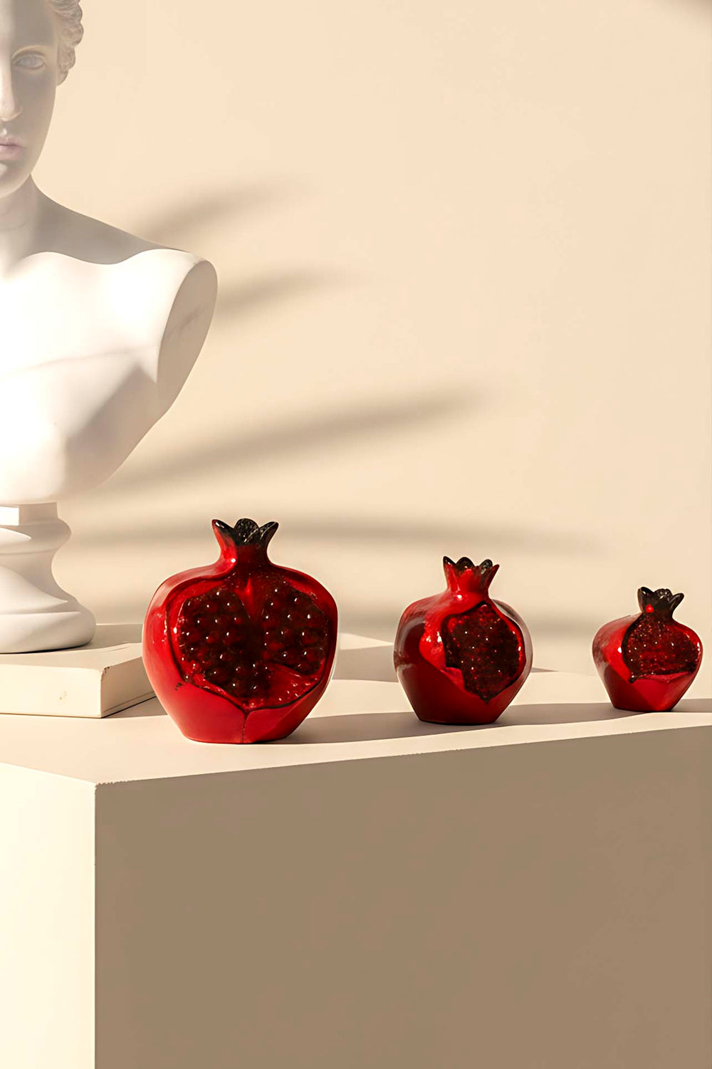3-Piece Glossy Half Pomegranate Decorative Object Set