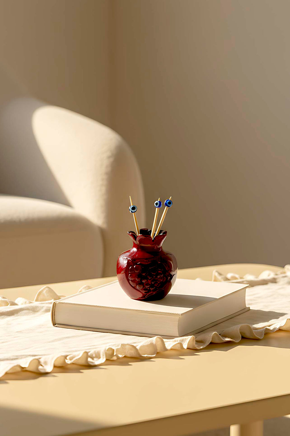 Evil Eye Bead Detailed Pomegranate Design Decorative Toothpick Holder