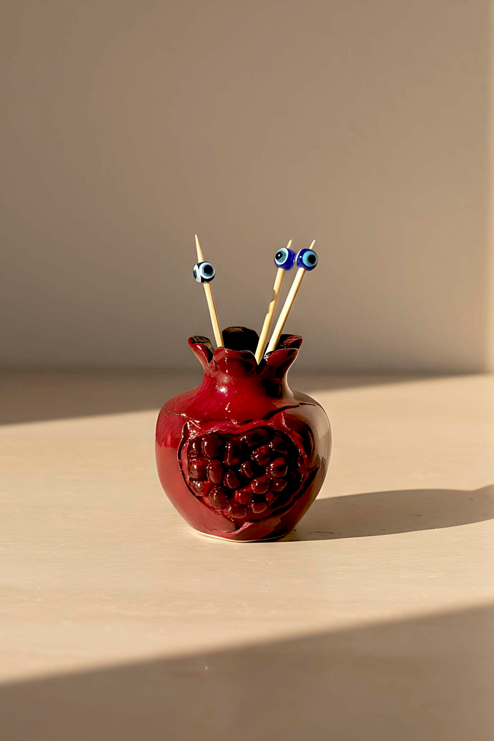Evil Eye Bead Detailed Pomegranate Design Decorative Toothpick Holder