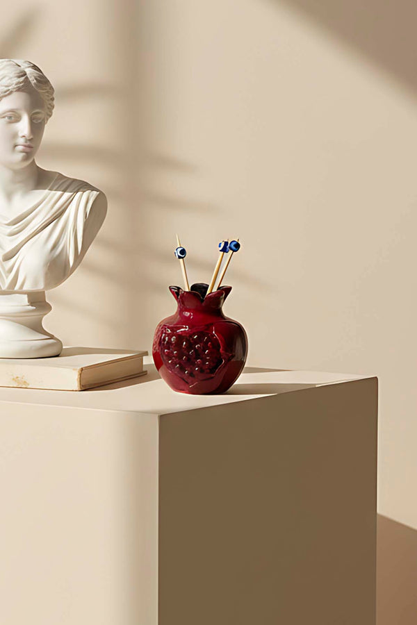 Evil Eye Bead Detailed Pomegranate Design Decorative Toothpick Holder