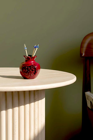 Evil Eye Bead Detailed Pomegranate Design Decorative Toothpick Holder