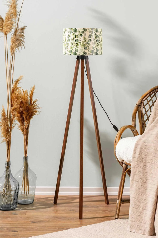 Eucalyptus Cylinder Shade Wooden Tripod Floor Lamp