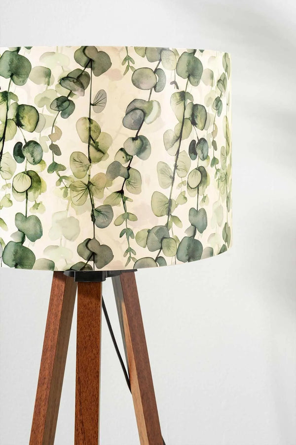 Eucalyptus Cylinder Shade Wooden Tripod Floor Lamp
