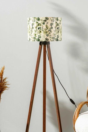Eucalyptus Cylinder Shade Wooden Tripod Floor Lamp