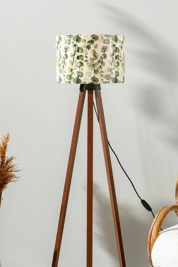 Eucalyptus Cylinder Shade Wooden Tripod Floor Lamp