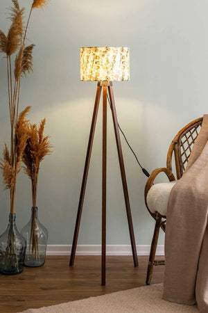 Eucalyptus Cylinder Shade Wooden Tripod Floor Lamp