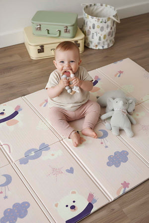 Pink Bear Children’s Play Rug: Foldable, Waterproof & Extra Large, 130x200 cm