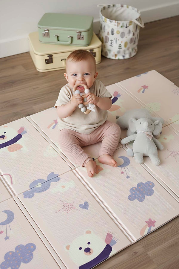Pink Bear Children’s Play Rug: Foldable, Waterproof & Extra Large, 130x200 cm