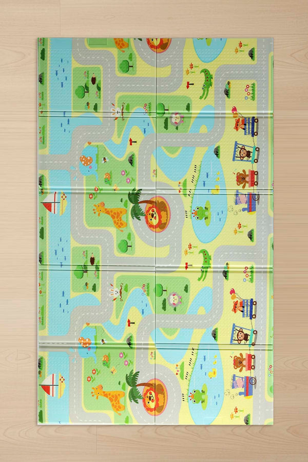 Green Track Children’s Play Rug: Foldable, Waterproof & Extra Large, 130x200 cm