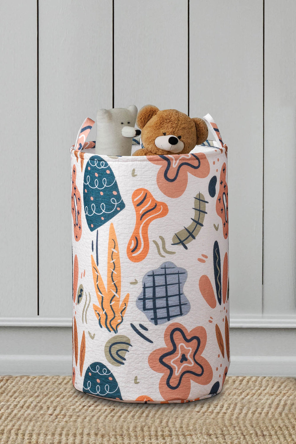 Abstract Velvet Toy Chest & Laundry Bag - Durable Fabric Nursery Storage Basket - Portable Kids Room Organizer with Sturdy Handles