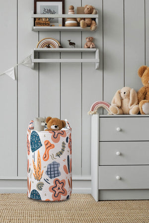 Abstract Velvet Toy Chest & Laundry Bag - Durable Fabric Nursery Storage Basket - Portable Kids Room Organizer with Sturdy Handles