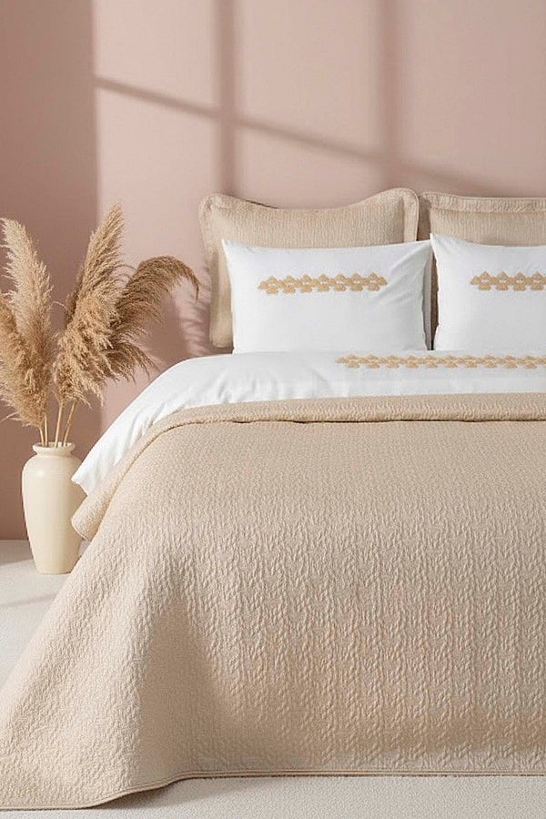 Parla Cappuccino Embroidered 8-Piece Bridal/Quilt Set – Polycotton Duvet Cover, Bedspread & Sheet Set, Queen/King Size
