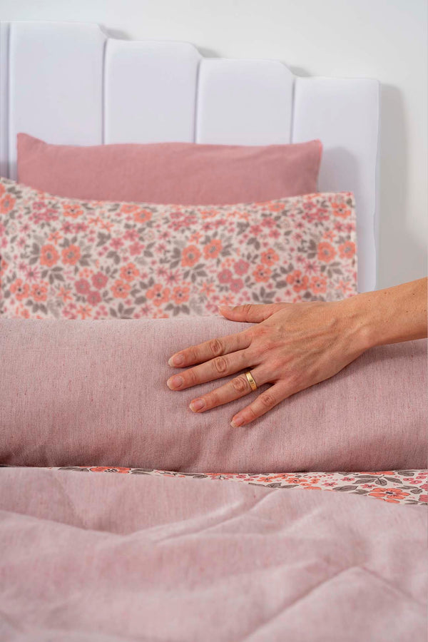 Pink Spring Double Bedding Set with Quilted Bedspread - 7 Piece Dowry Set