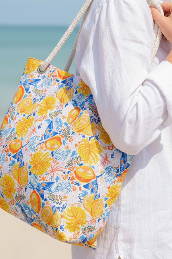 Lemon Pattern Beach Bag
