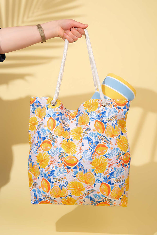 Lemon Pattern Beach Bag