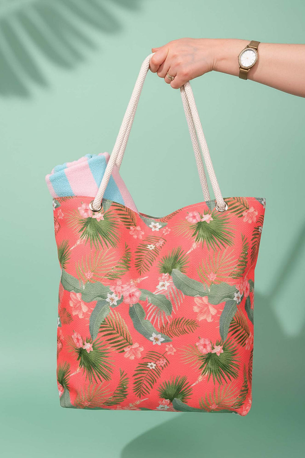 Coral Floral Pattern Beach Bag