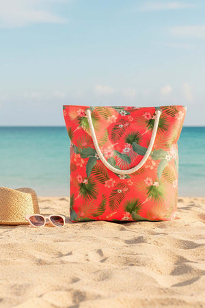 Coral Floral Pattern Beach Bag