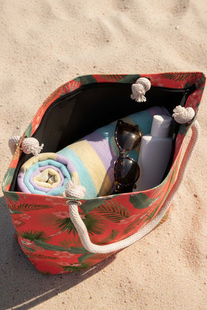 Coral Floral Pattern Beach Bag