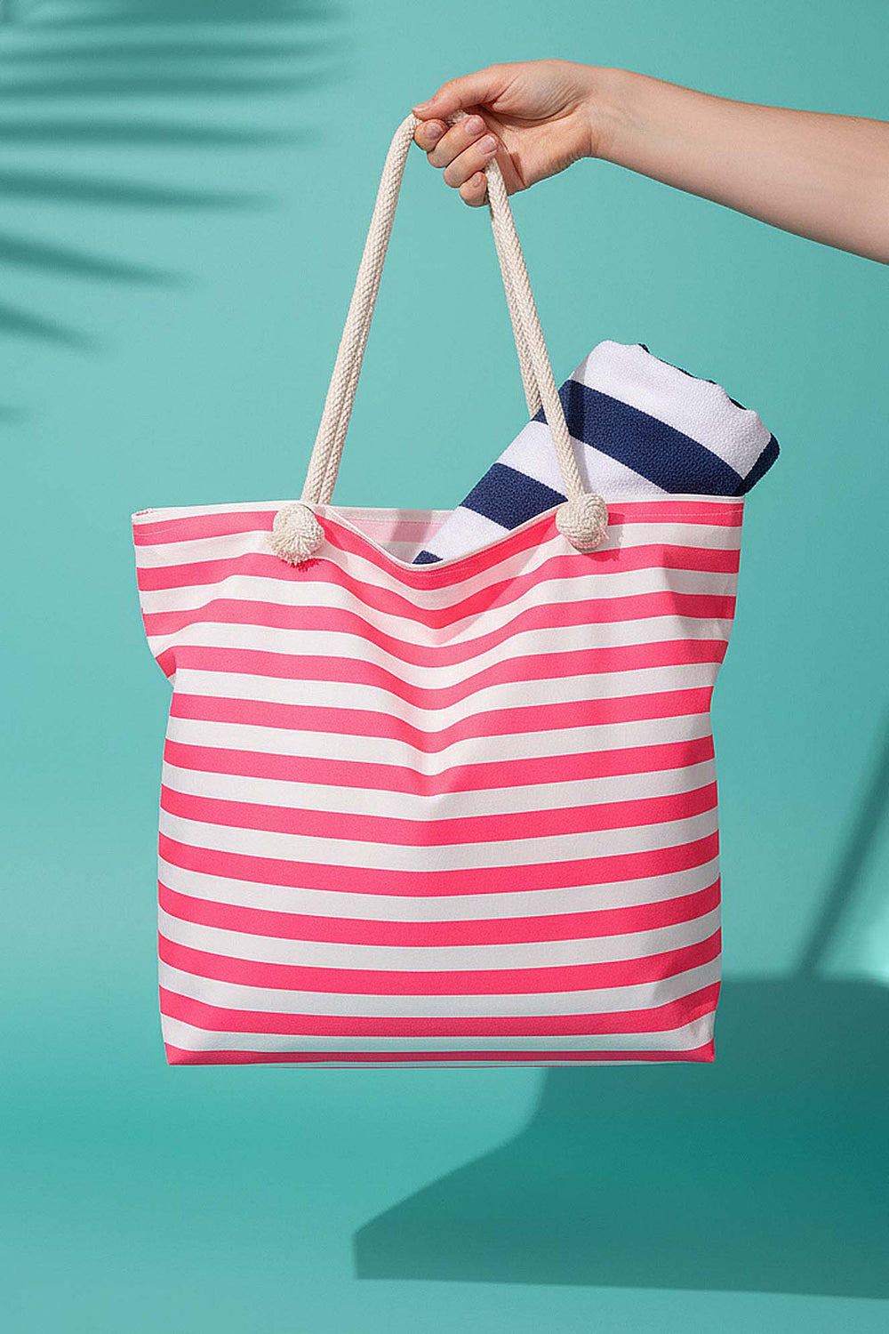 Pink & White Striped Beach Bag