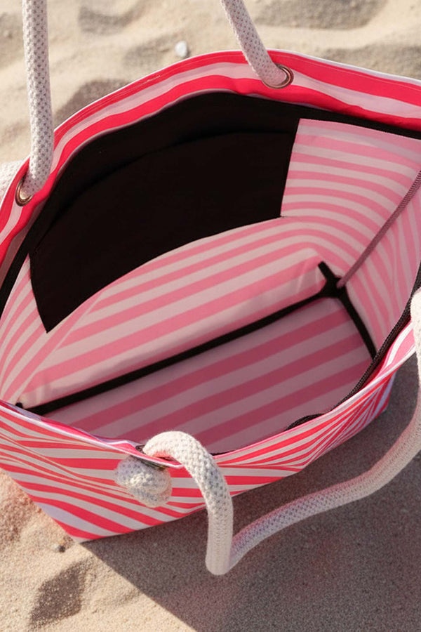 Pink & White Striped Beach Bag