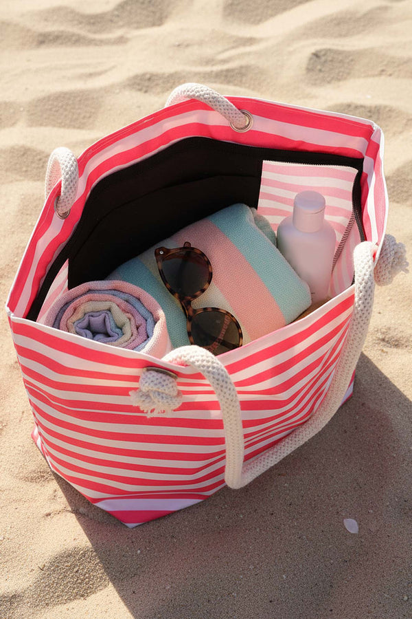 Pink & White Striped Beach Bag